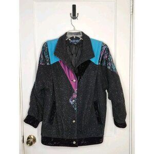 Vtg Rock Creek Sz Medium Floral Colorblock Wool Blend Jacket Western Rock Velvet